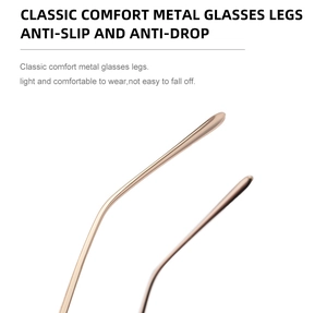 Detail of rose gold metal hollow sunglasses legs with non-slip rounded ends and smooth finish