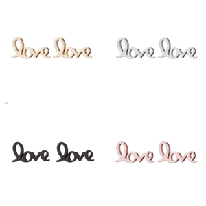 Polished stainless steel LOVE letter earrings in gold, silver, black and rose gold finishes