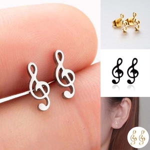 Treble Clef Musical Note Stud Earrings Stainless Steel Minimalist Polished Music Symbol Jewelry For Women Girls