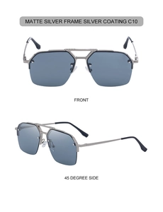 Matte silver pilot sunglasses with double bridge and silver mirror lenses dual views