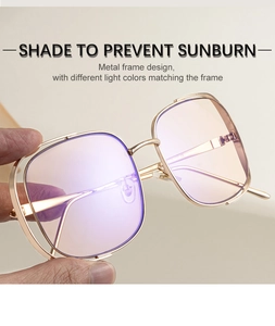Détail de lunettes de soleil carrées en métal avec verres dégradés et protection UV