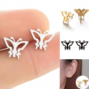 Stainless Steel Butterfly Stud Earrings Minimalist Hollow Out Aesthetic Jewelry Accessories For Women