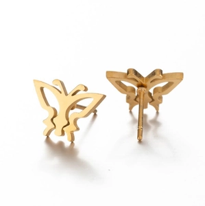 Elegant gold butterfly stud earrings made of stainless steel with a hollowed design