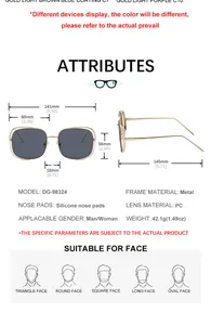 Tableau des tailles détaillé pour lunettes de soleil carrées avec dimensions et poids
