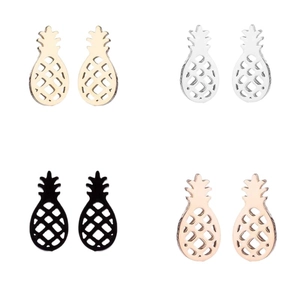Lot de quatre boucles d'oreilles ananas en acier inoxydable doré argenté noir et rose doré