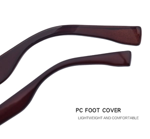 Close-up of lightweight brown PC foot cover for sunglasses with ergonomic design