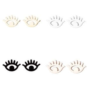 Minimalist evil eye stud earring set in gold, silver, black, and rose gold finishes