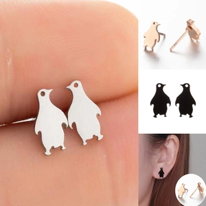 Penguin Shape Stud Earrings Stainless Steel Tiny Cute Animal Silhouette Minimalist Fashion Jewelry For Women Girls