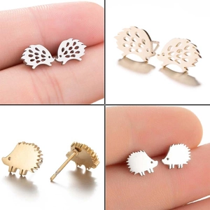 Hedgehog Stud Earrings Stainless Steel Cutout Animal Shape Minimalist Cute Fashion Accessories For Women