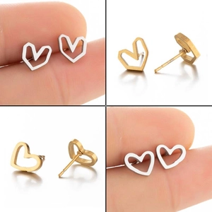 Hollow Heart Stud Earrings Stainless Steel Geometric Minimalist Style Jewelry Accessories For Women Elegant Gift