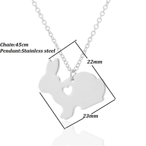 Minimalist silver stainless steel bunny necklace with a hollow heart pendant for women