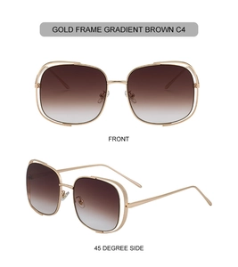 Vues détaillées de lunettes de soleil carrées dorées évidées avec verres marron dégradé