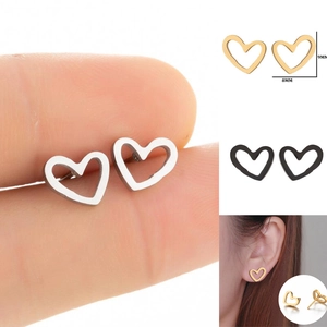 Hollow Heart Stud Earrings Stainless Steel Geometric Minimalist Fashion Piercing Jewelry For Women