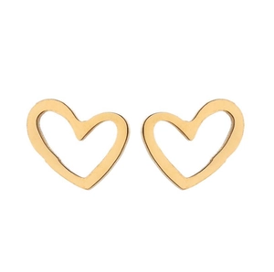 Macro detail of gold-plated hollow heart earrings with polished metallic luster