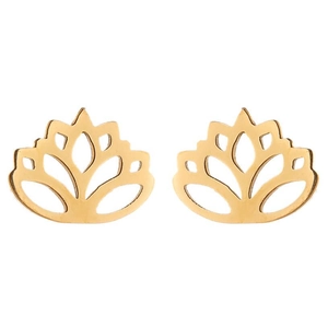 Vue macro détaillée des boucles d'oreilles lotus dorées avec finition métal ajouré