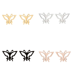 Minimalist butterfly stainless steel stud earrings set in gold silver black and rose gold