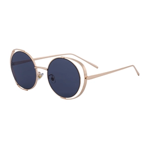 Classic round sunglasses with hollow rose gold metal frames and dark gray lenses