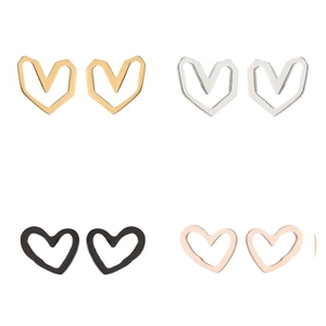 Set of four minimalist hollow heart-shaped stud earrings in gold, silver, black and rose gold