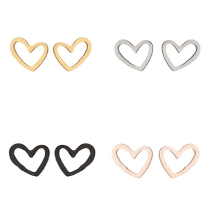 Set of heart-shaped stainless steel earrings in gold, silver, black, and rose gold