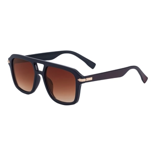 Modern square double-bridge sunglasses with black frames and brown gradient lenses