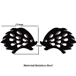 Minimalist stainless steel hedgehog stud earrings with hollow design and 11mm width