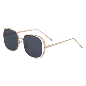 Lunettes de soleil carrées évidées modernes avec branches en métal doré et verres gris foncé
