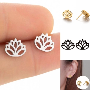 Boucles D'oreilles Puces Lotus Acier Inoxydable Ajouré Accessoire Floral Minimaliste Pour Femmes Style Élégant Quotidien