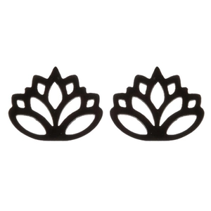 Boucles d'oreilles clous lotus évidées noir mat au design floral élégant et minimaliste
