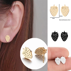 Erdbeer Steckerohrringe Edelstahl Ausgeschnitten Fruchtform Süß Mode Schmuck Für Frauen Mädchen Cartoon Minimalistisch