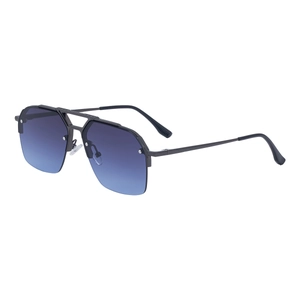 Retro pilot style double bridge sunglasses with blue purple gradient lenses and gunmetal frame