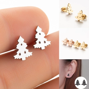 Stainless Steel Christmas Tree Stud Earrings Minimalist Hollow Star Jewelry For Women Holiday Party Fashion Accessory