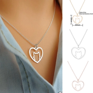 Collier Pendentif Chat Cœur Évidé Acier Inoxydable Bijou Animal Silhouette Cadeau Élégant Pour Femme