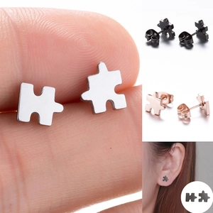 Boucles D'oreilles Puces Pièce De Puzzle Acier Inoxydable Géométrique Minimaliste Asymétrique Bijoux De Mode Pour Femmes Filles Cadeau