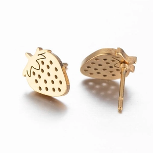 Süße goldene Erdbeere Ohrstecker aus Edelstahl mit polierter Oberfläche für Damen