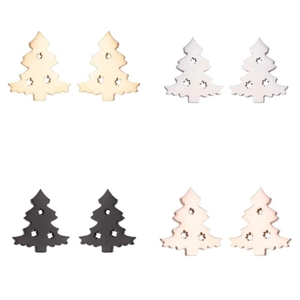 Set of four stainless steel Christmas tree studs in gold, silver, black, and rose gold