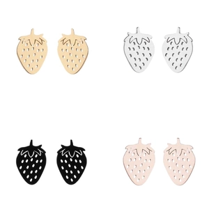 Erdbeer-Ohrstecker-Set aus Edelstahl in Gold Silber Schwarz und Roségold Ausführungen