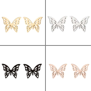 Minimalist butterfly stud earrings in gold, silver, black and rose gold finishes