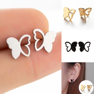 Schmetterling Ohrstecker Edelstahl 18K Vergoldet Minimalistisch Hohle Tierform Modeschmuck Für Frauen Mädchen