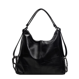 Retro black crocodile texture backpack with unique leather splicing and chain detail