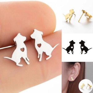 Boucles D'oreilles Puces En Acier Inoxydable Chien Cœur Creux Silhouette Animal Bijoux Minimalistes Femmes Filles
