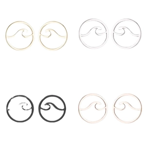 Hollow round wave stud earrings set in gold silver black and rose gold stainless steel
