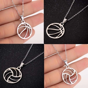 Hohl Basketball Volleyball Anhänger Halskette Edelstahl Rund Sport Minimalistischer Schmuck Für Damen Herren