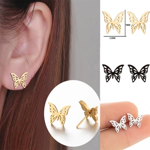 Butterfly Stud Earrings Stainless Steel Hollow Minimalist Elegant Animal Shape Jewelry For Women Daily Accessories