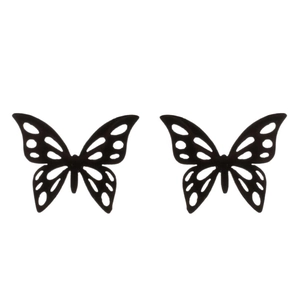 Minimalist black hollow butterfly stud earrings in stainless steel with matte finish