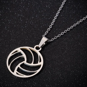 Polished stainless steel volleyball pendant necklace with minimalist hollow design for sports