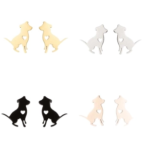 Boucles d'oreilles chiot en acier inoxydable avec cœur découpé en quatre couleurs