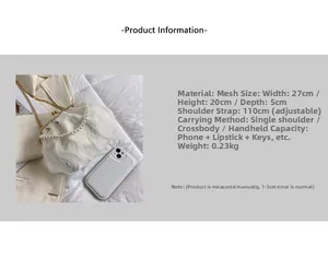Detailed dimensions for the lace pearl handle bag with mesh fabric and golden chain strap