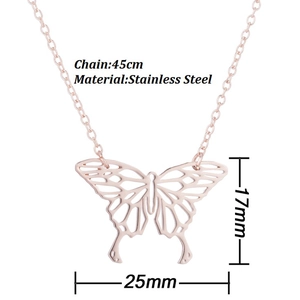 Elegant rose gold hollow butterfly pendant necklace in stainless steel with 45cm chain