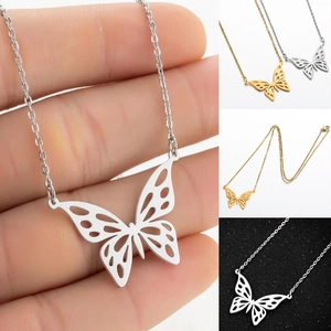 Hollow Butterfly Pendant Necklace Stainless Steel Minimalist Ins Style Elegant Charm Jewelry Gift For Women Girl