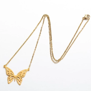 Minimalist gold butterfly cutout pendant necklace with sleek O-link chain and lobster clasp